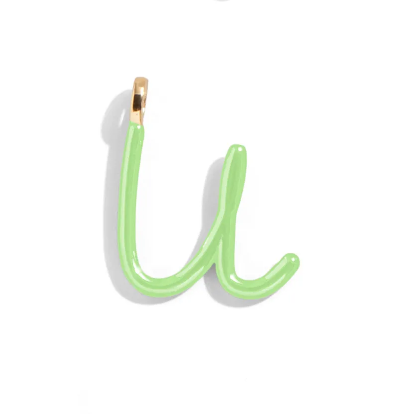 Custom Matcha Green Enamel Script Letter Charm - U sold by BaubleBar