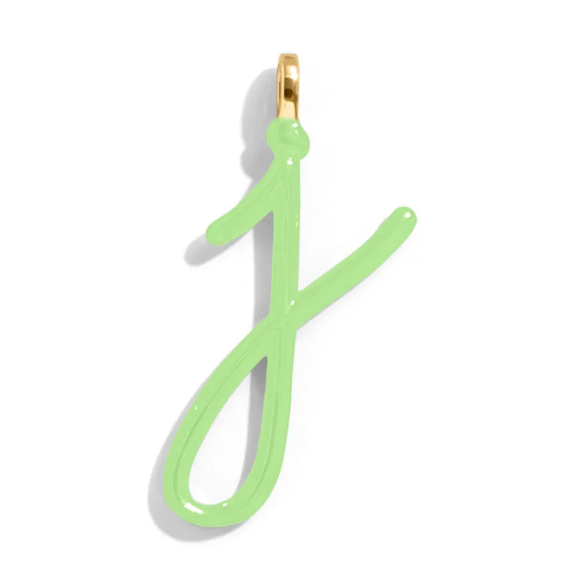 Custom Matcha Green Enamel Script Letter Charm - J sold by BaubleBar