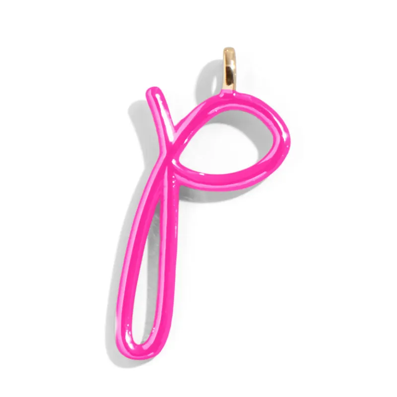 Custom Hot Pink Enamel Script Letter Charm - P sold by BaubleBar