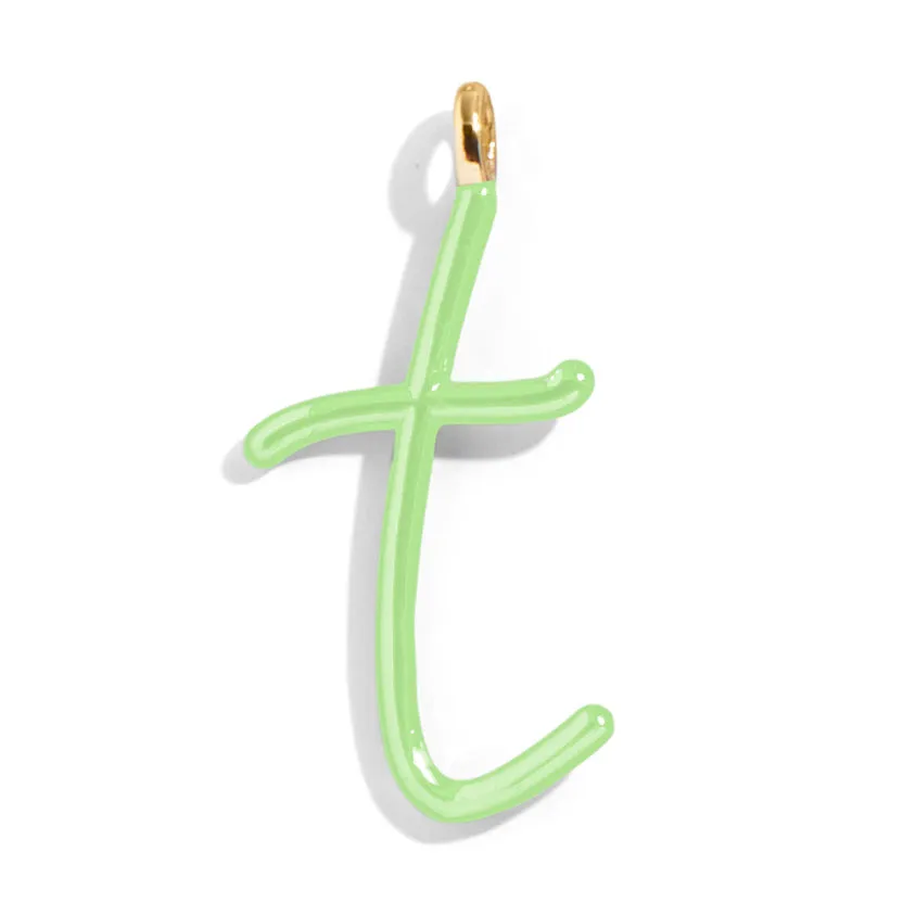 Custom Matcha Green Enamel Script Letter Charm - T sold by BaubleBar