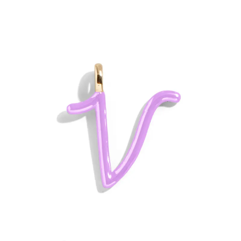 Custom Lilac Enamel Script Letter Charm - V sold by BaubleBar