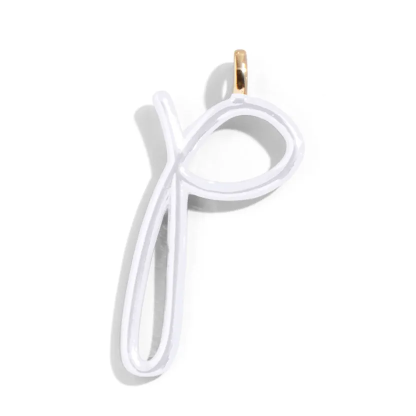 Custom Pure White Enamel Script Letter Charm - P sold by BaubleBar