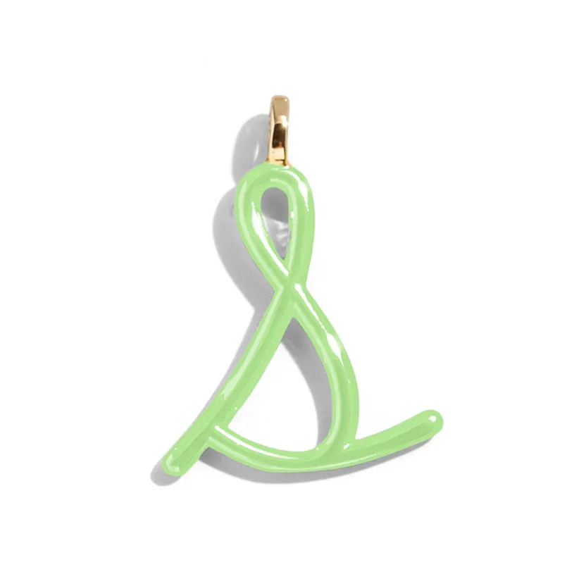 Custom Matcha Green Enamel Script Letter Charm - S sold by BaubleBar