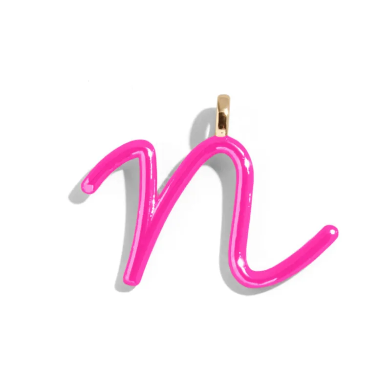 Custom Hot Pink Enamel Script Letter Charm - N sold by BaubleBar