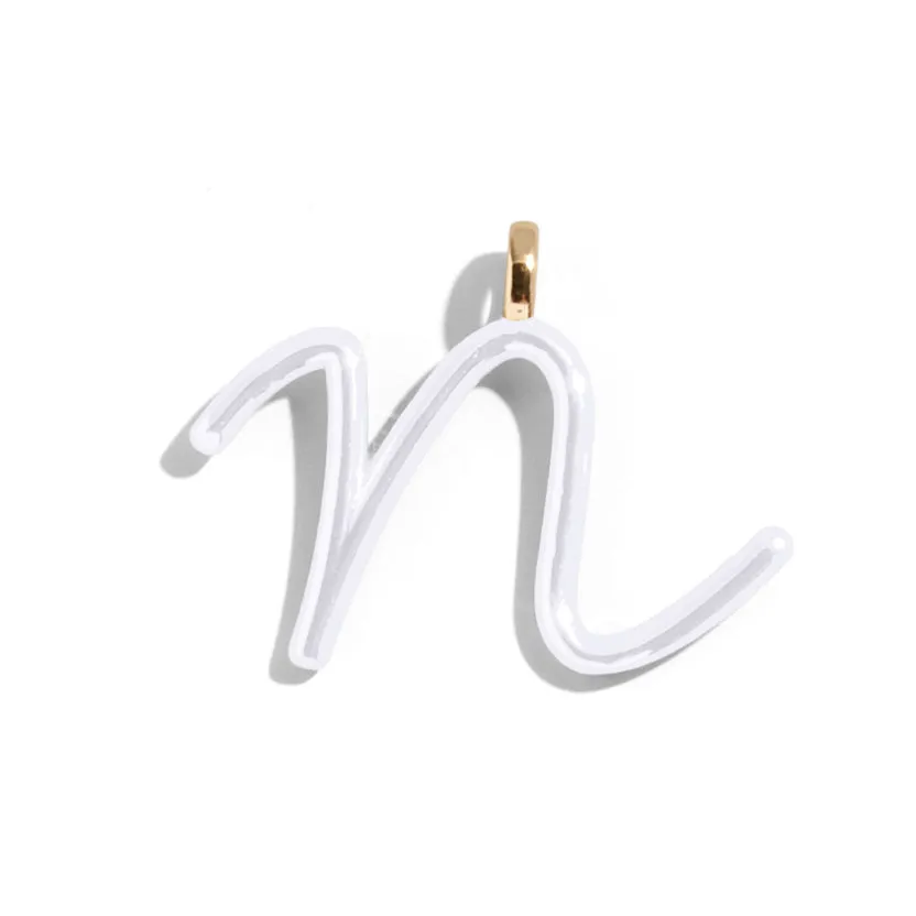 Custom Pure White Enamel Script Letter Charm - N sold by BaubleBar