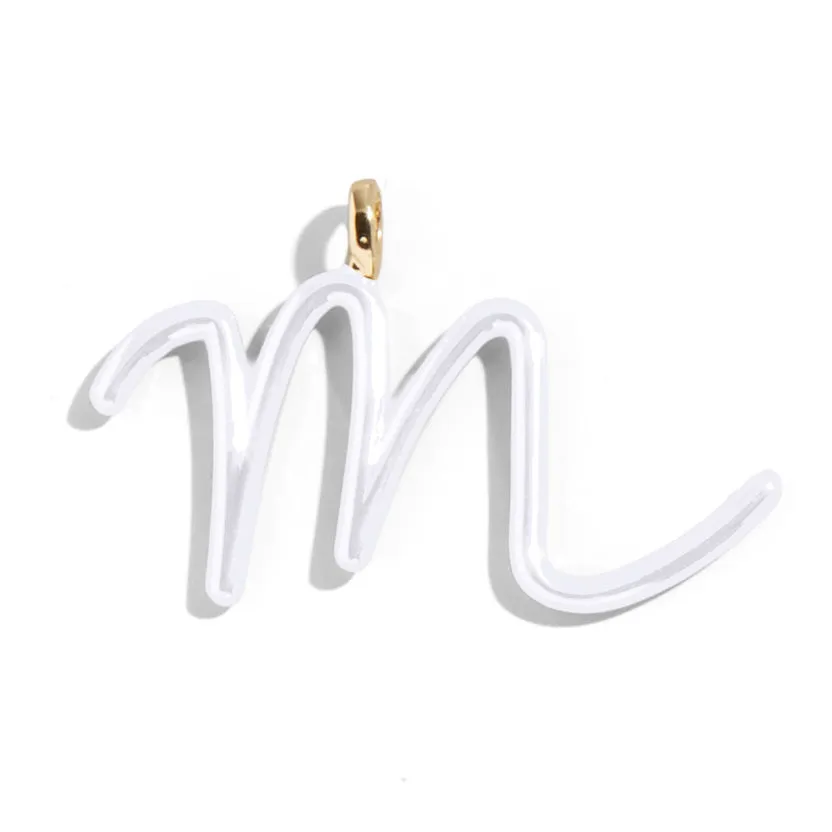 Custom Pure White Enamel Script Letter Charm - M sold by BaubleBar