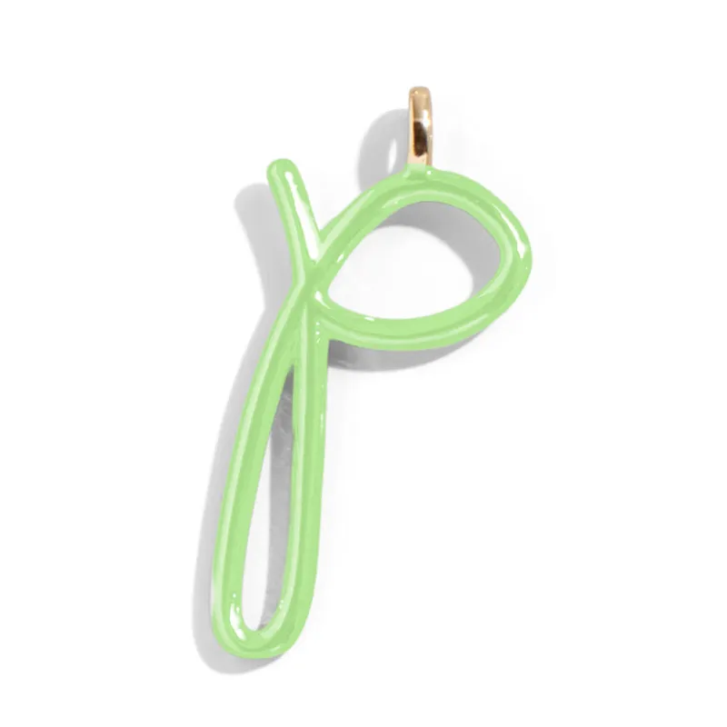 Custom Matcha Green Enamel Script Letter Charm - P sold by BaubleBar