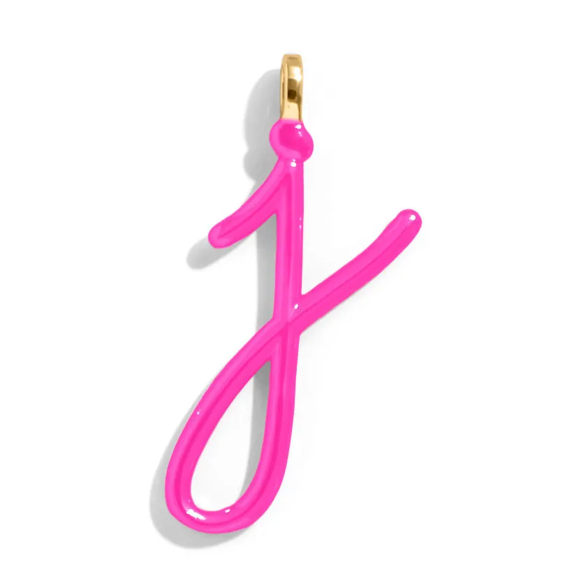 Custom Hot Pink Enamel Script Letter Charm - J sold by BaubleBar