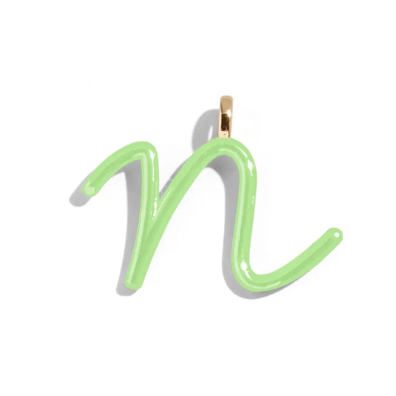 Custom Matcha Green Enamel Script Letter Charm - N sold by BaubleBar