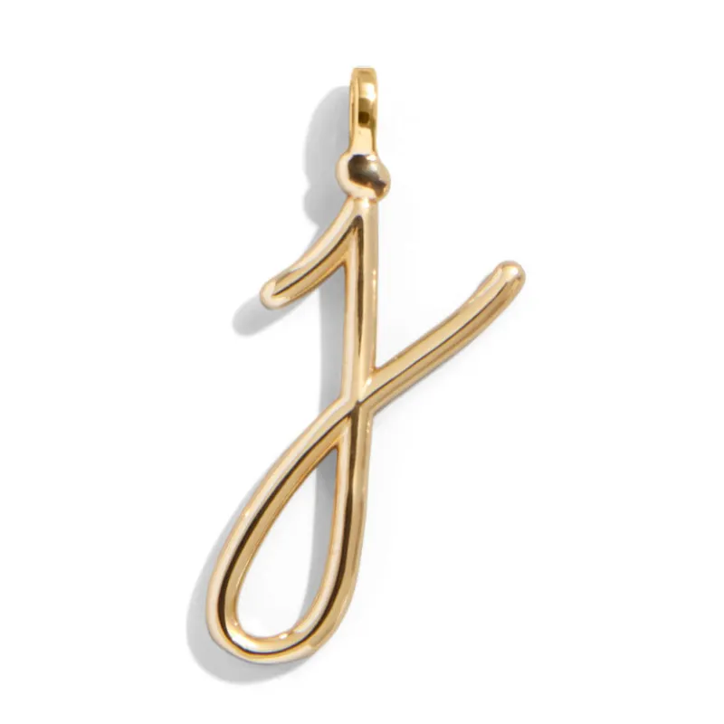 Custom Gold Enamel Script Letter Charm - J sold by BaubleBar