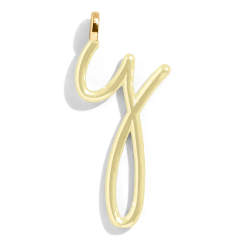 Custom Butter Yellow Enamel Script Letter Charm - Y sold by BaubleBar