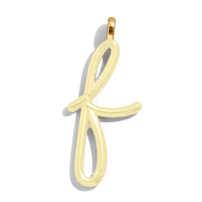 Custom Butter Yellow Enamel Script Letter Charm - F sold by BaubleBar