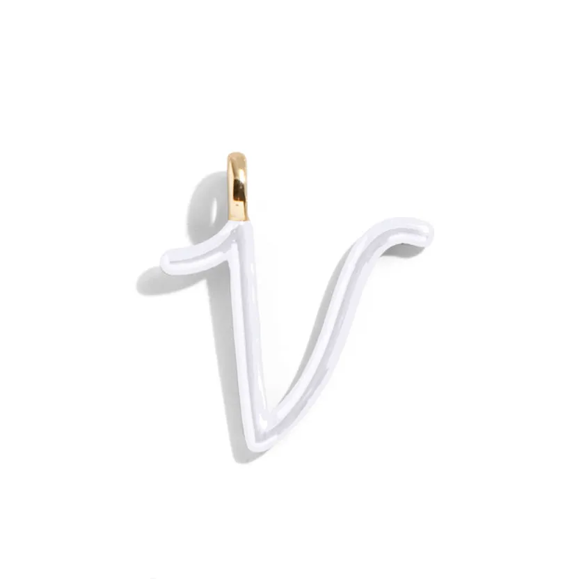 Custom Pure White Enamel Script Letter Charm - V sold by BaubleBar