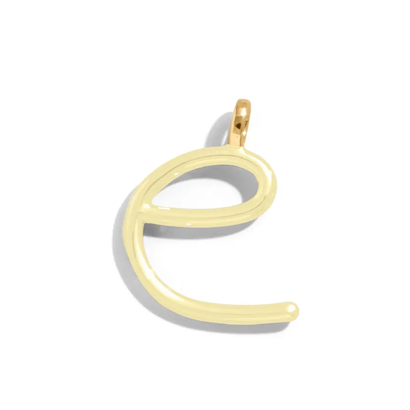 Custom Butter Yellow Enamel Script Letter Charm - E sold by BaubleBar