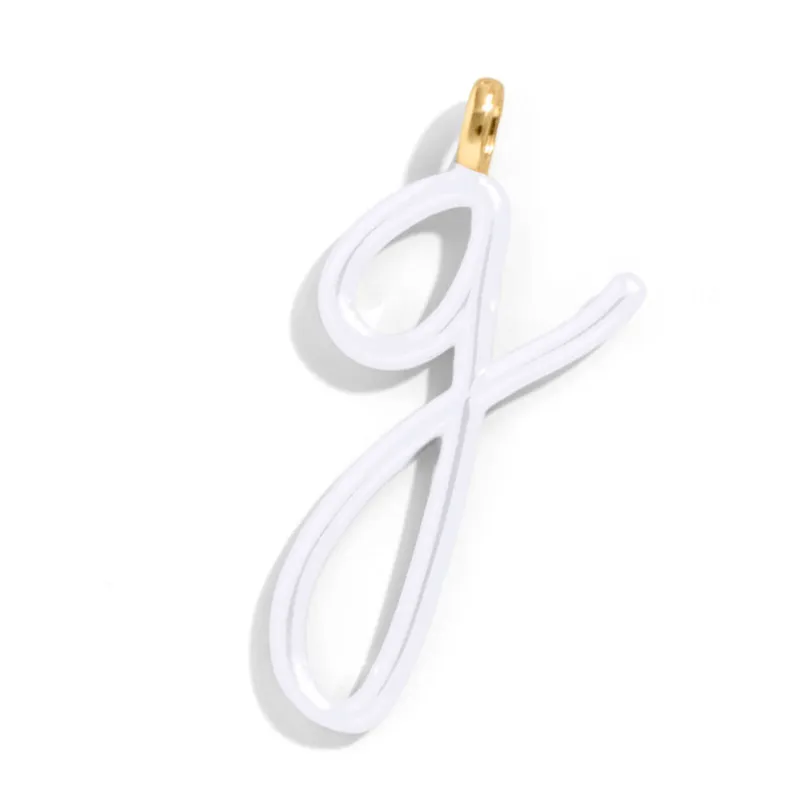 Custom Pure White Enamel Script Letter Charm - G sold by BaubleBar