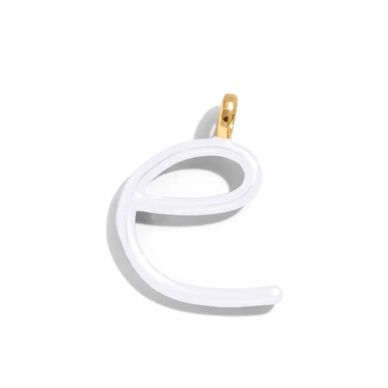 Custom Pure White Enamel Script Letter Charm - E sold by BaubleBar