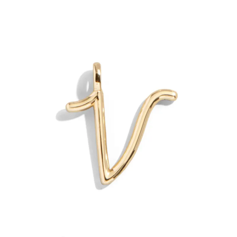 Custom Gold Enamel Script Letter Charm - V sold by BaubleBar