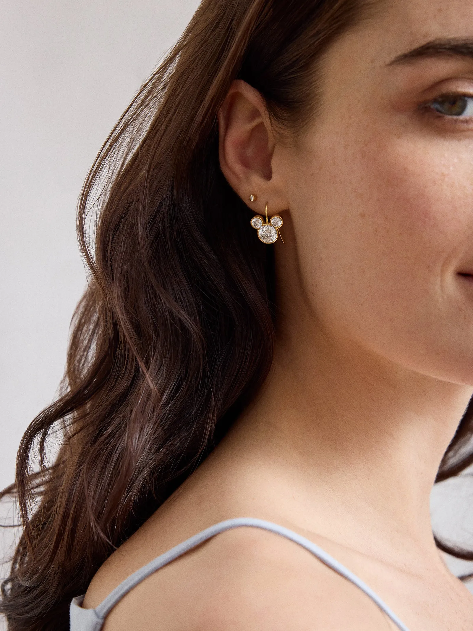 Disney Mickey Mouse 18K Gold Plated Sterling Silver Micro Drop Earrings - Gold/Pavé sold by BaubleBar product image thumbnail 2