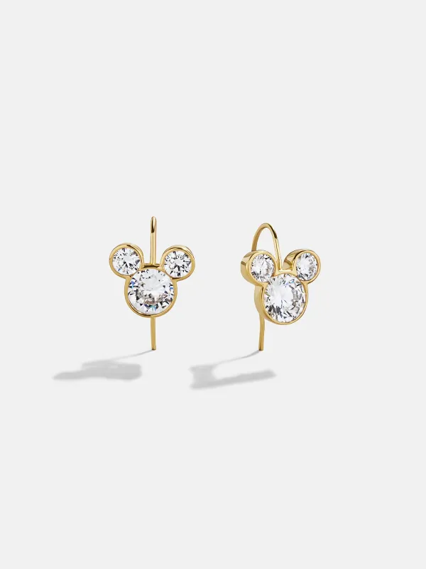 Disney Mickey Mouse 18K Gold Plated Sterling Silver Micro Drop Earrings - Gold/Pavé sold by BaubleBar