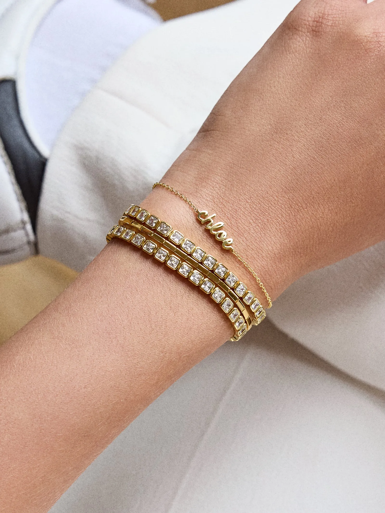 Kristin 18K Gold Tennis Bracelet - Square Bezel sold by BaubleBar product image thumbnail 2