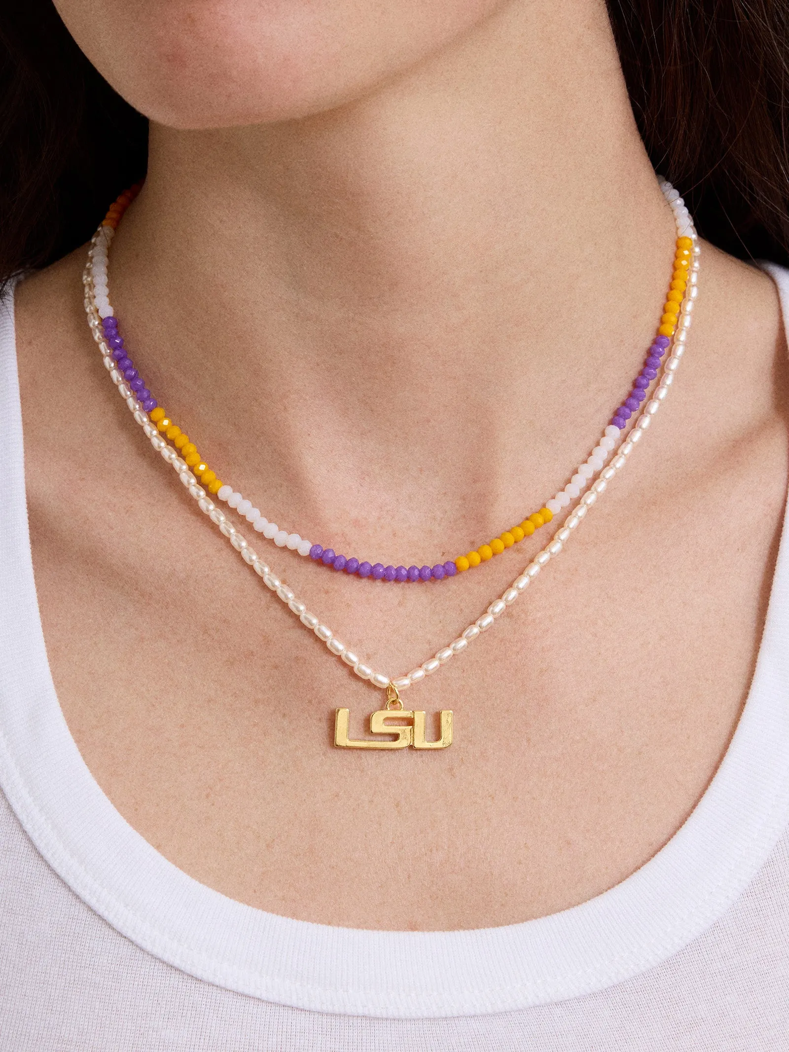 Louisiana State University Beaded Logo Necklace Set - Louisiana State University sold by BaubleBar product image thumbnail 2