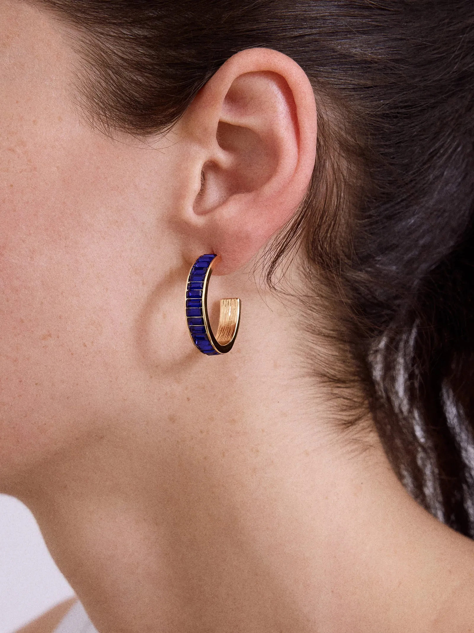 Game Day Baguette Hoop Earrings - Blue sold by BaubleBar product image thumbnail 2