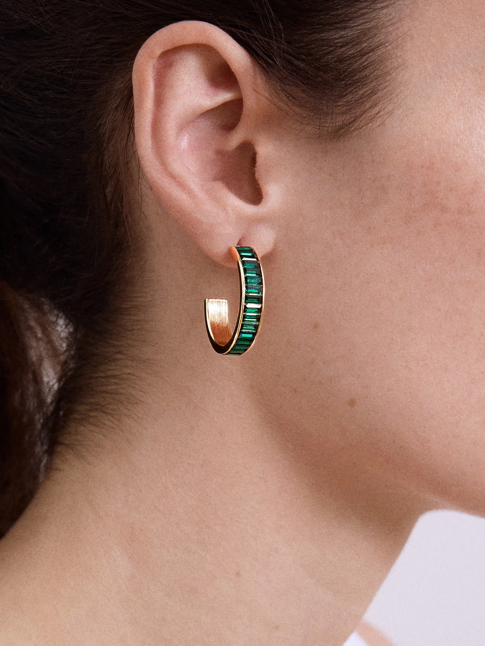 Game Day Baguette Hoop Earrings - Green sold by BaubleBar product image thumbnail 2