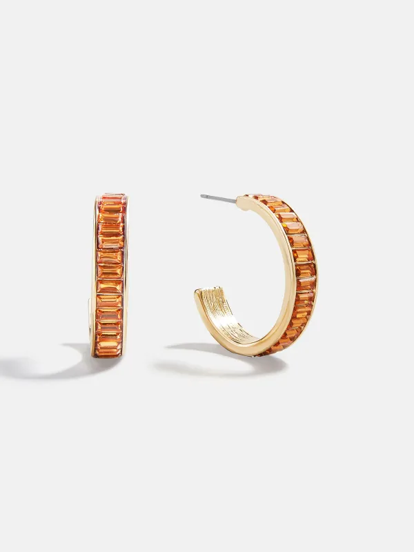 Game Day Baguette Hoop Earrings - Orange sold by BaubleBar