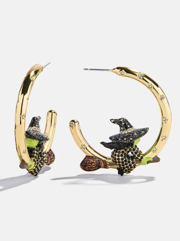 Evil Witch Hoop Earrings - Gold/Green sold by BaubleBar