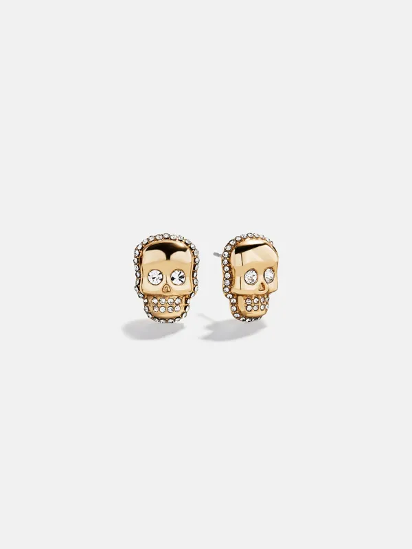 Gold and Pavé Skull Stud Earrings  - Skull sold by BaubleBar