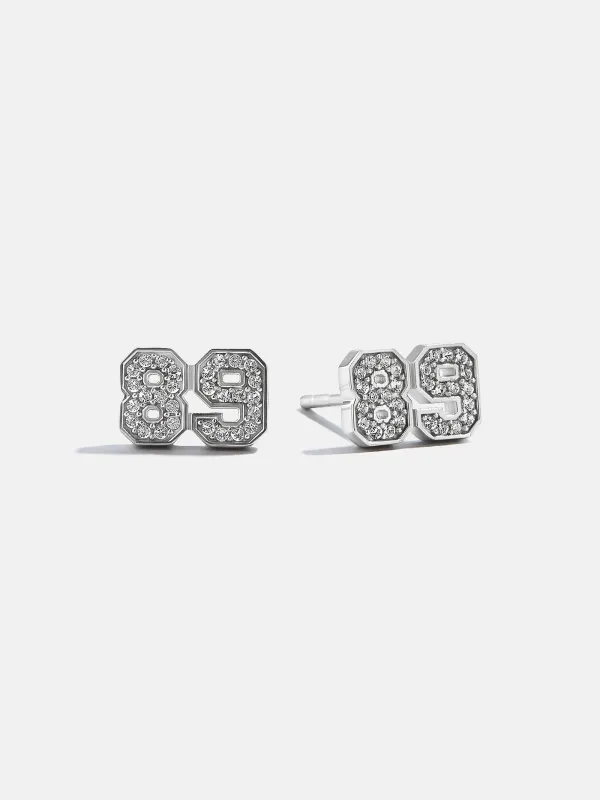 Varsity Number Custom Stud Earrings - Silver Double Digit sold by BaubleBar
