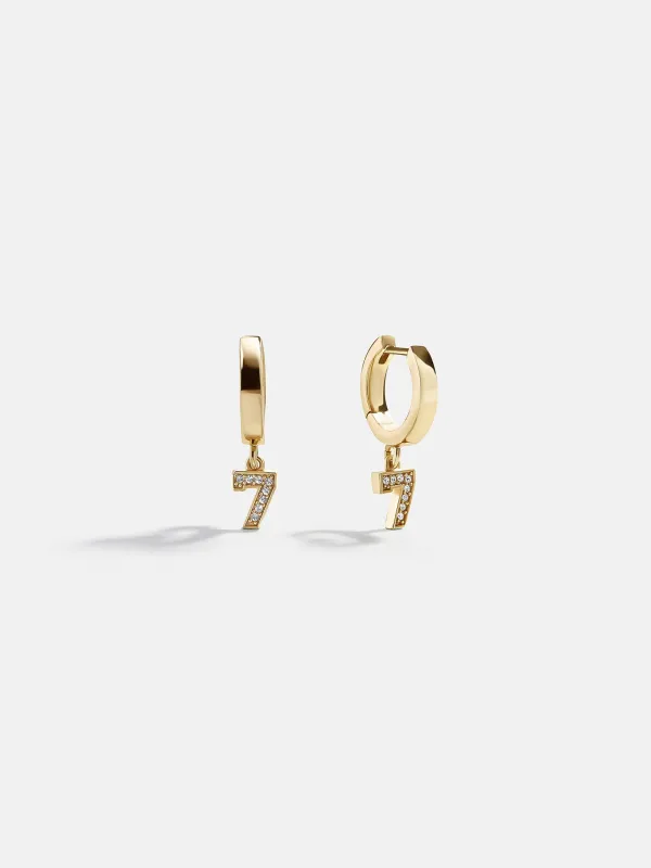 Varsity Number Custom Huggie Earrings - Gold Single Digit sold by BaubleBar