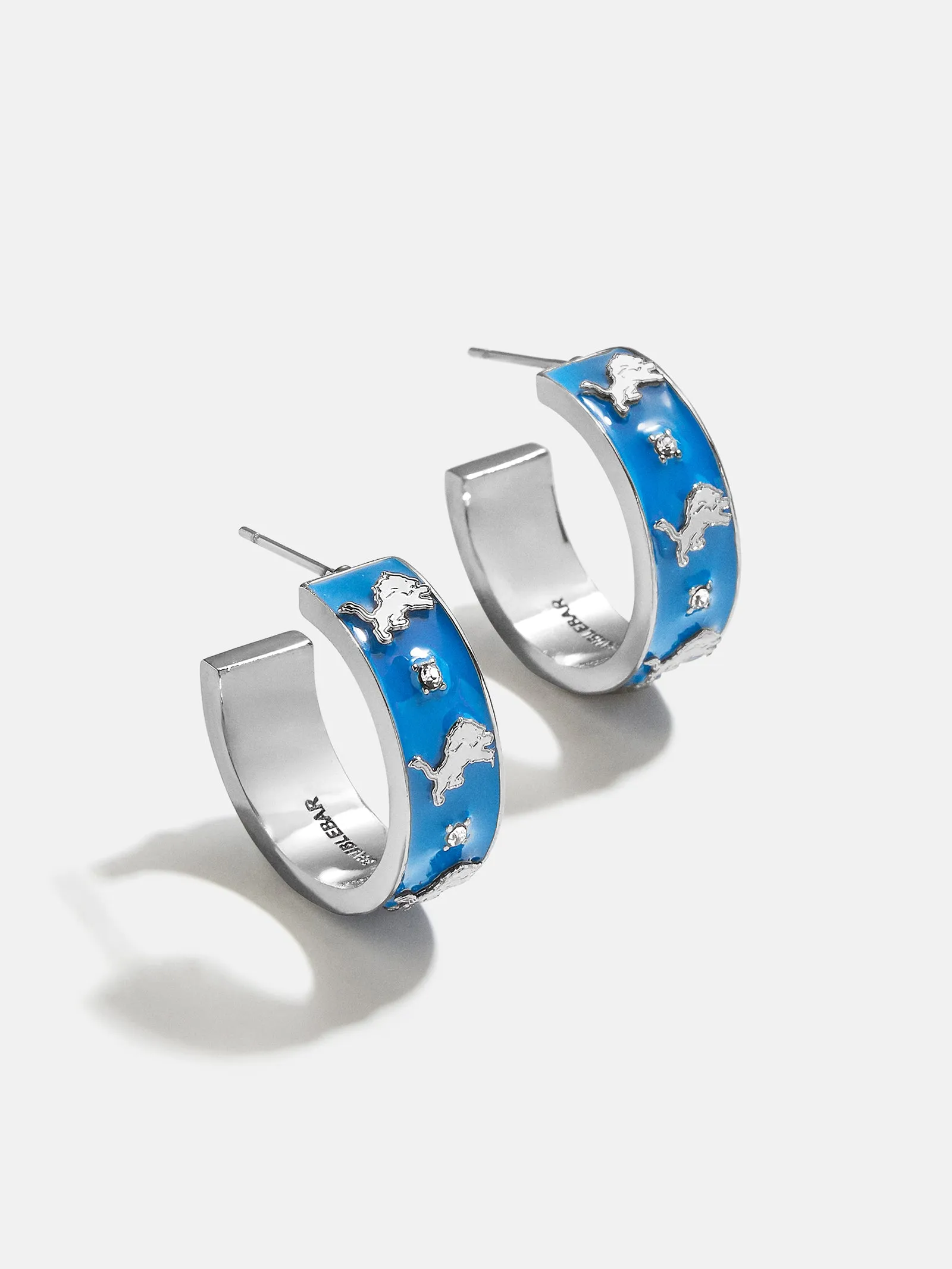 WEAR By Erin Andrews X BaubleBar Enamel Hoop Earrings - Detroit Lions sold by BaubleBar