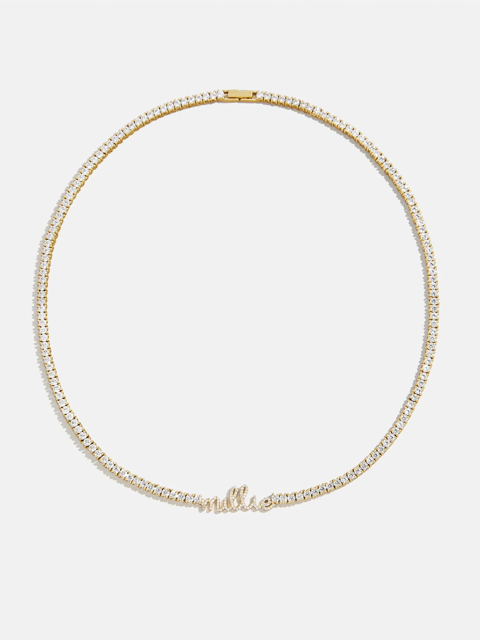 Billie 18K Gold Tennis Custom Nameplate Necklace - Mini Script sold by BaubleBar product image thumbnail 3