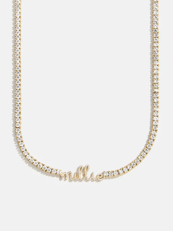 Billie 18K Gold Tennis Custom Nameplate Necklace - Mini Script sold by BaubleBar
