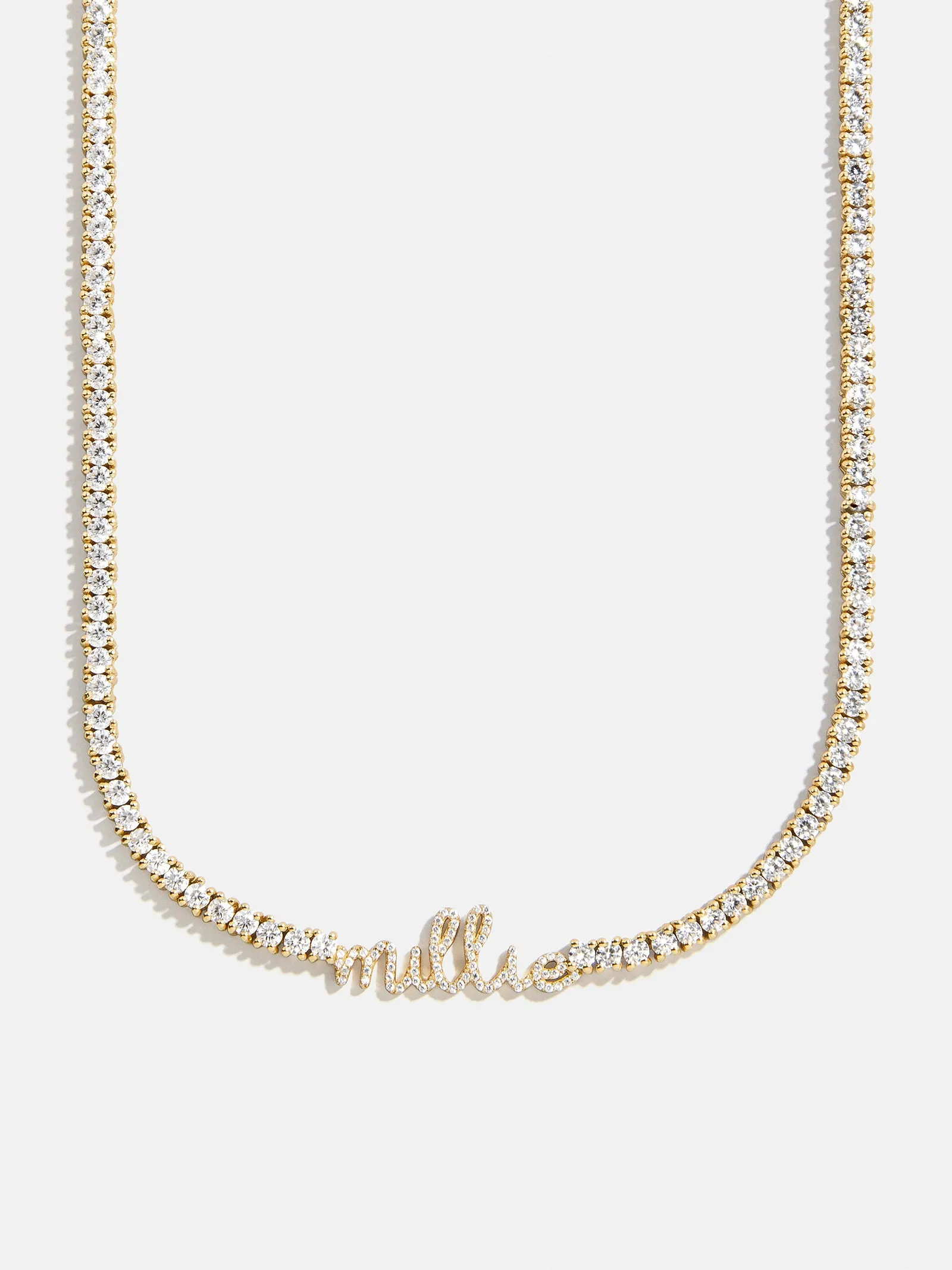 Billie 18K Gold Tennis Custom Nameplate Necklace - Mini Script sold by BaubleBar