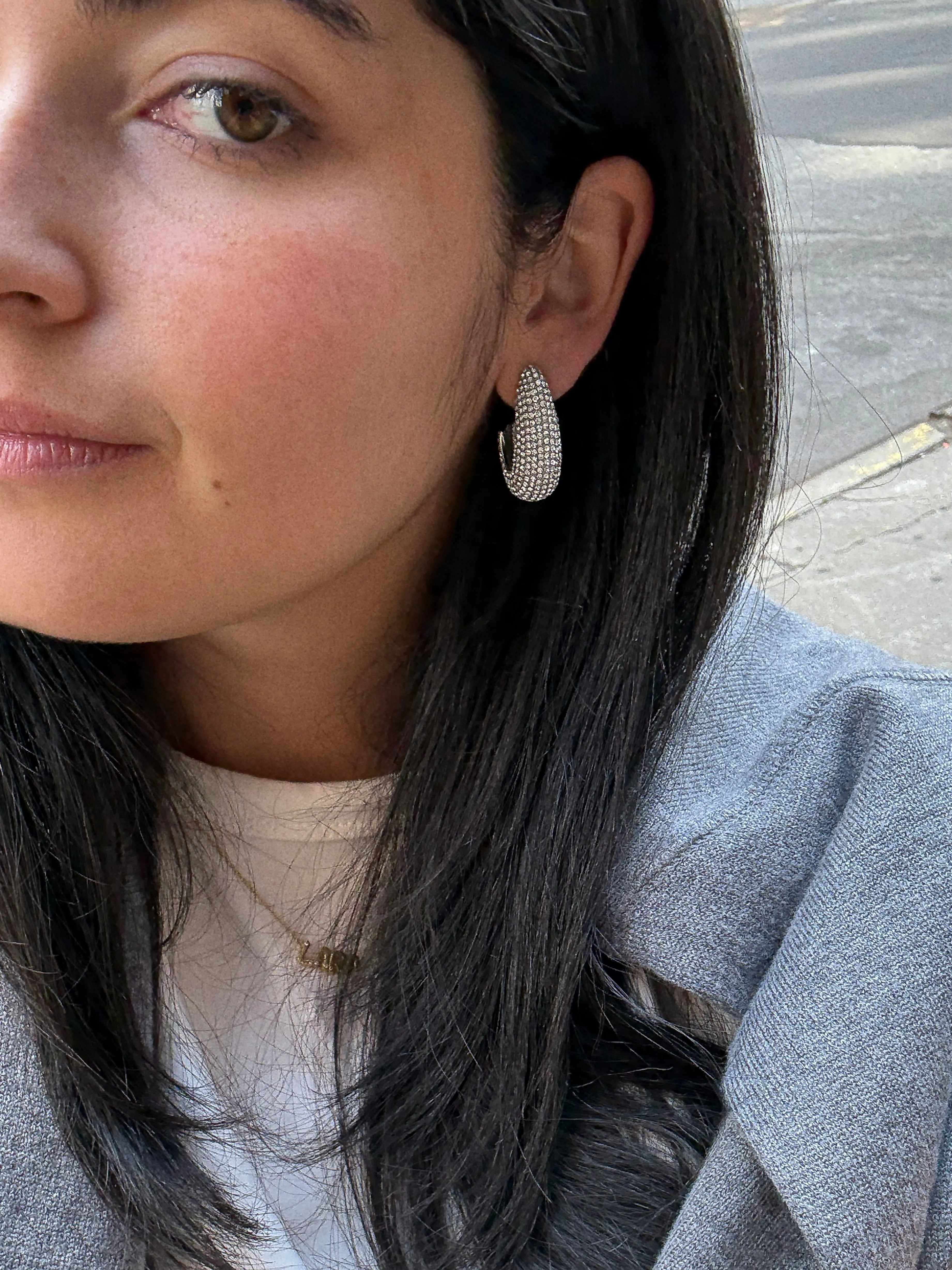 Sloane Crystal Hoop Earrings - Silver/Pavé sold by BaubleBar product image thumbnail 2