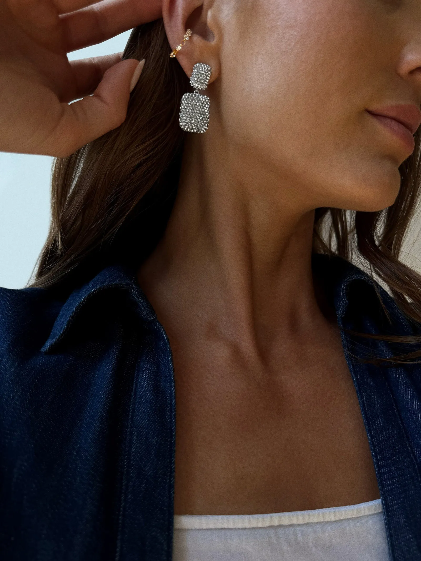 Tara Drop Earrings - Silver/Pavé sold by BaubleBar product image thumbnail 2
