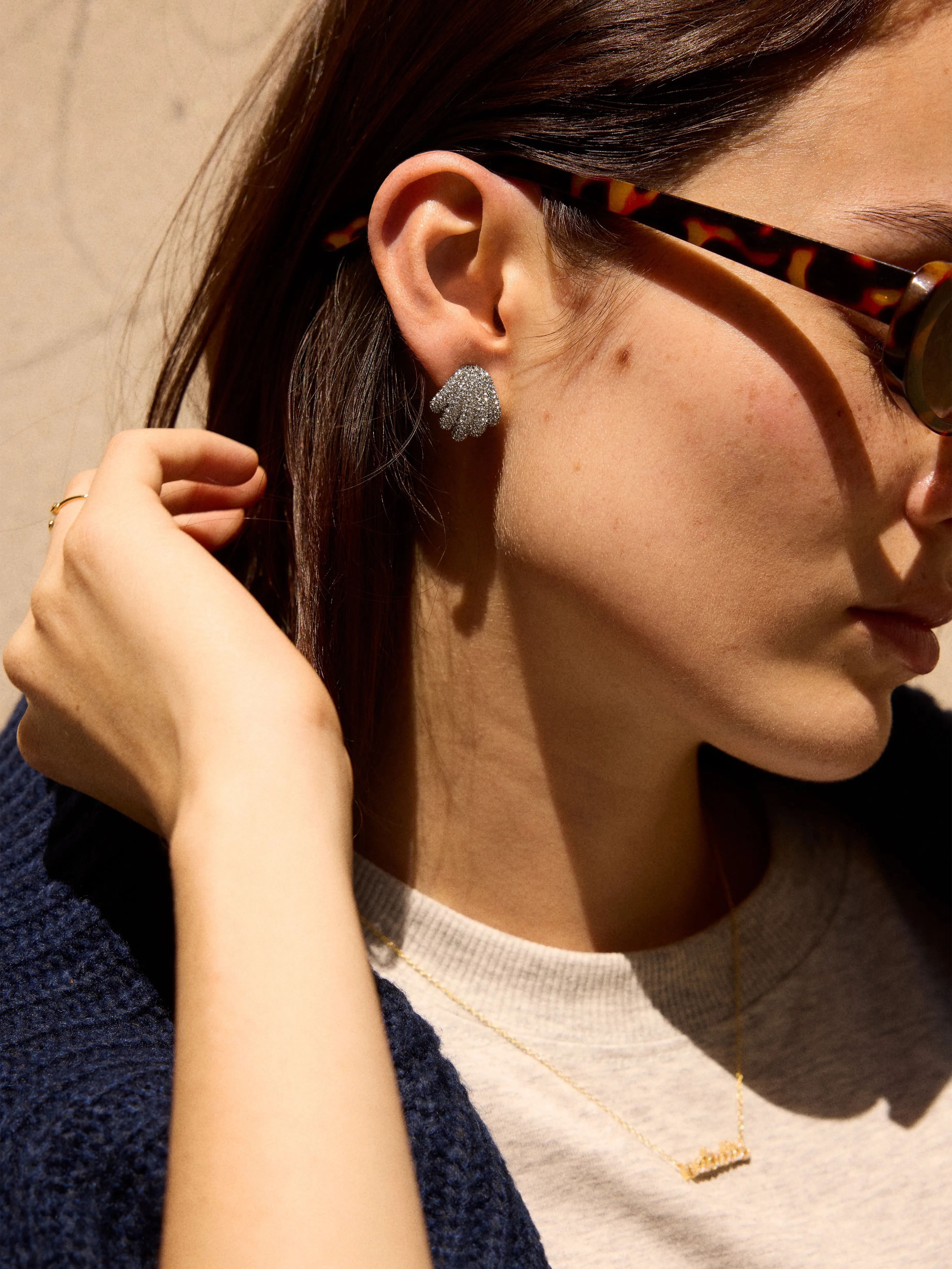 Raye Stud Earrings - Silver/Pavé sold by BaubleBar product image thumbnail 2