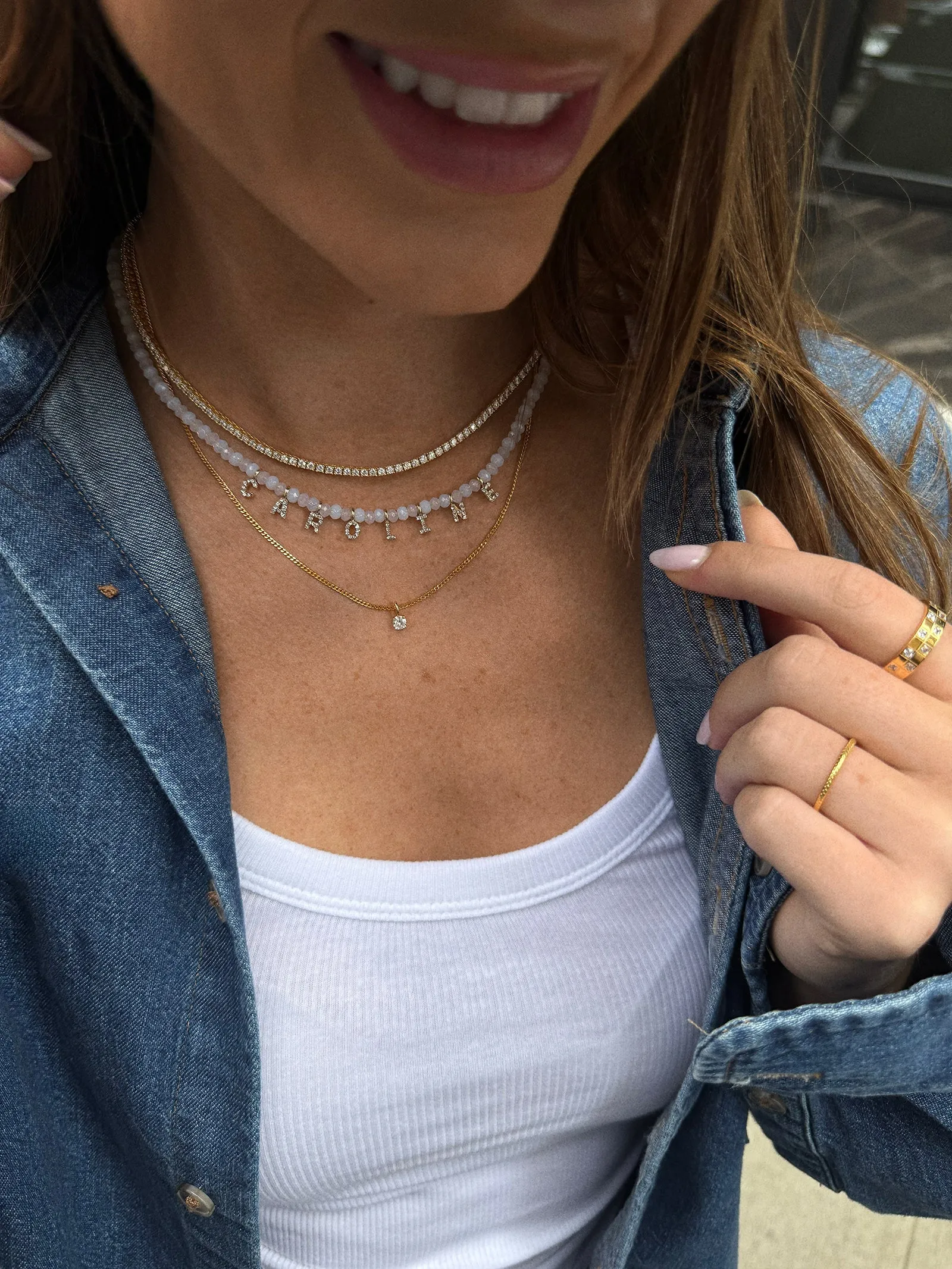 Mini Semi-Precious Custom Necklace - White Opal sold by BaubleBar product image thumbnail 2