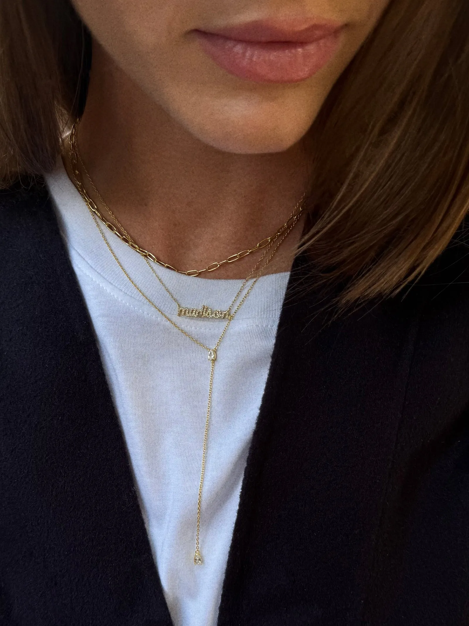 Teardrop 18K Gold Lariat Necklace - Gold/Pavé sold by BaubleBar product image thumbnail 2