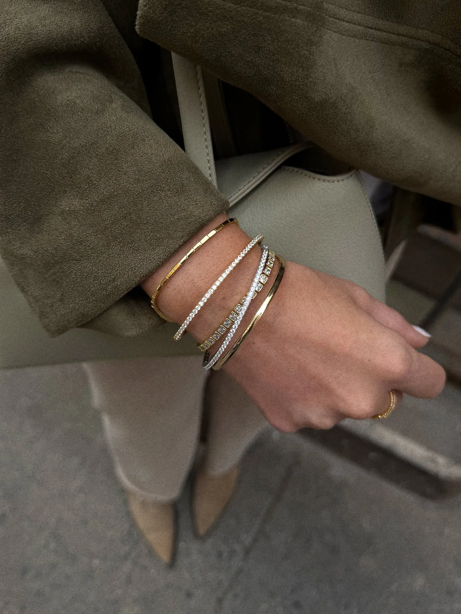 Tracy 18K Sterling Silver Hinge Bangle - Silver/Pavé sold by BaubleBar product image thumbnail 2