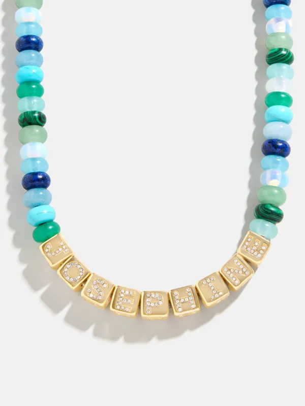 Block Letter Beaded Custom Necklace - Blue Multi sold by BaubleBar