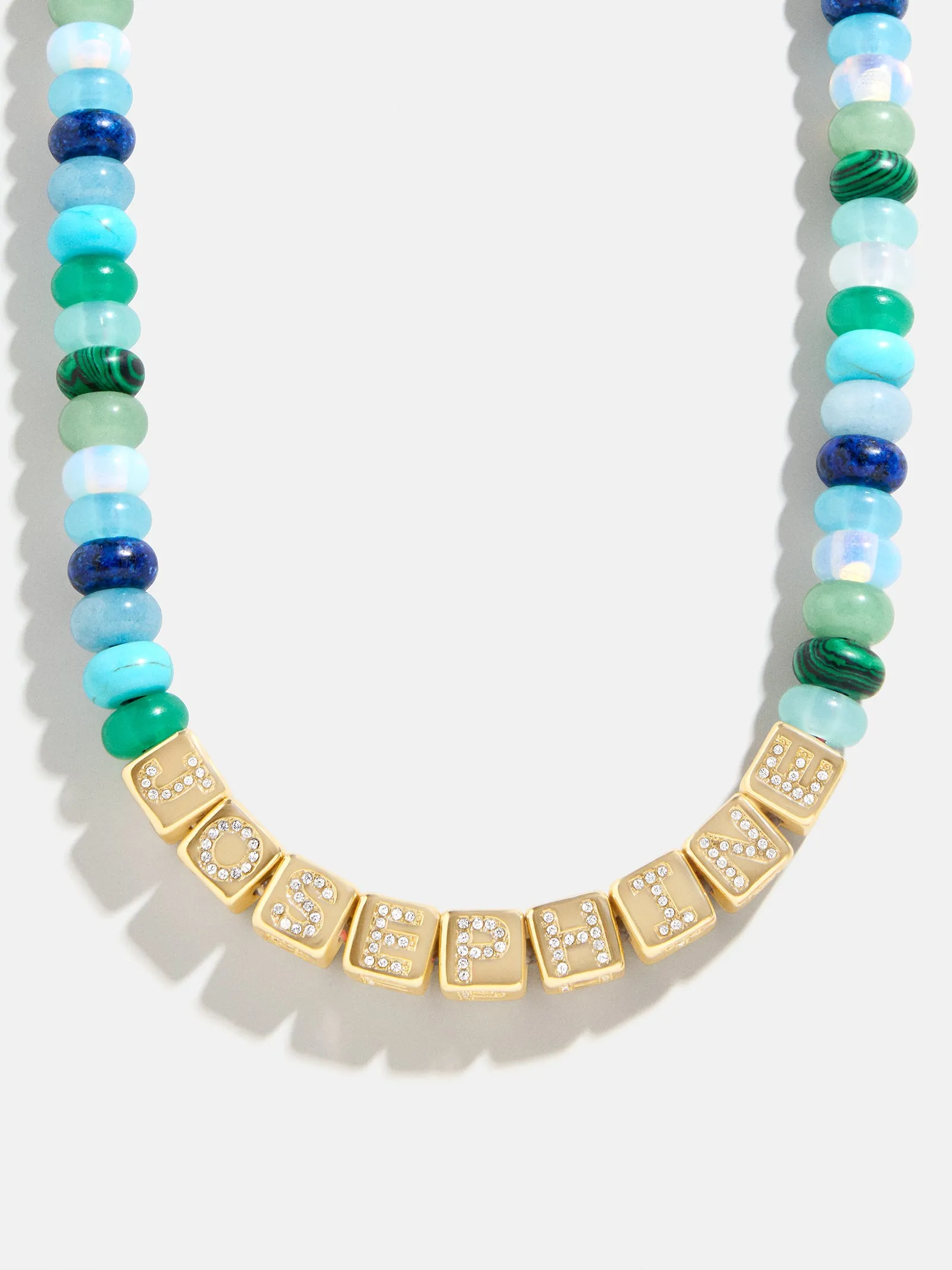 Block Letter Beaded Custom Necklace - Blue Multi sold by BaubleBar