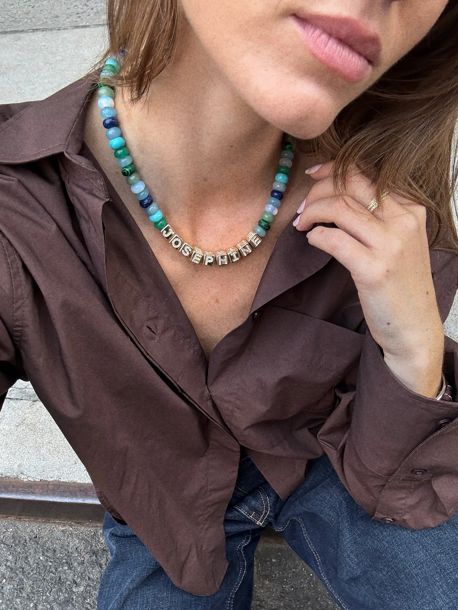 Block Letter Beaded Custom Necklace - Blue Multi sold by BaubleBar product image thumbnail 2