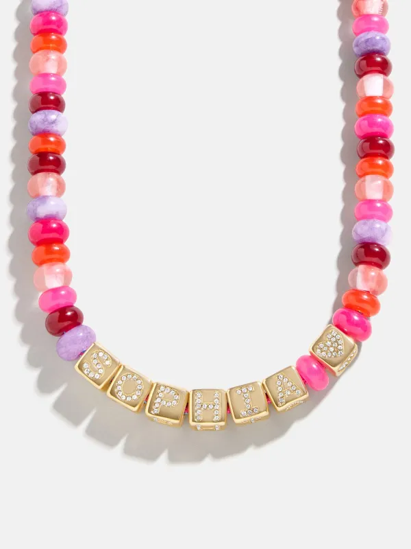 Block Letter Beaded Custom Necklace - Pink Multi sold by BaubleBar