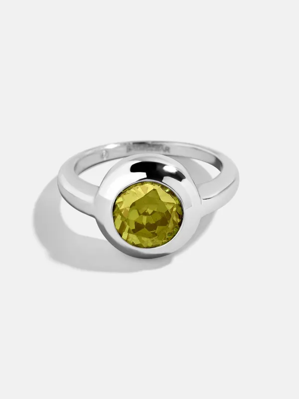 Silver Cubic Zirconia Custom Birthstone Ring - Peridot sold by BaubleBar