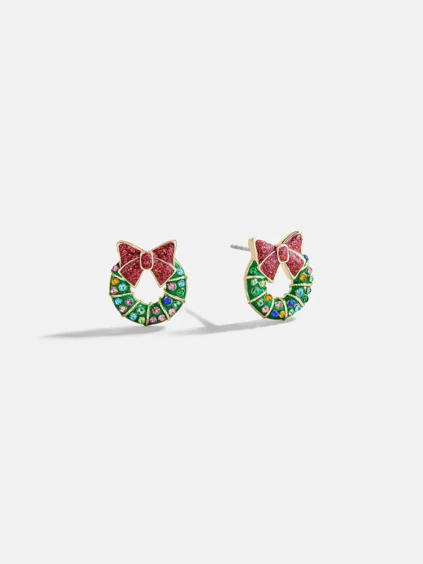Deck The Halls Stud Earrings - Holiday Wreath sold by BaubleBar