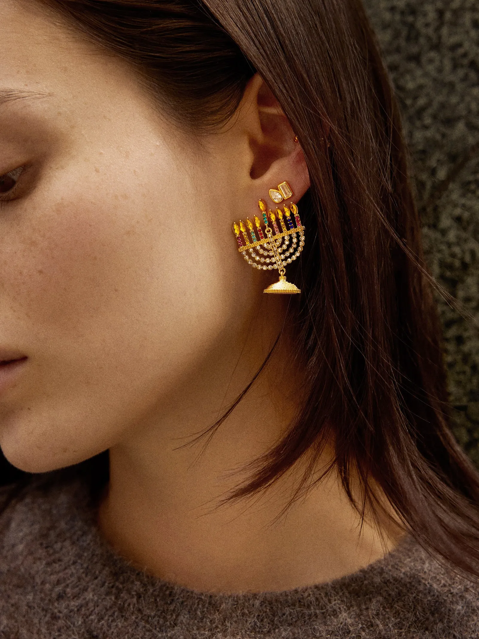 Glow Big Menorah Statement Earrings - Menorah sold by BaubleBar product image thumbnail 2