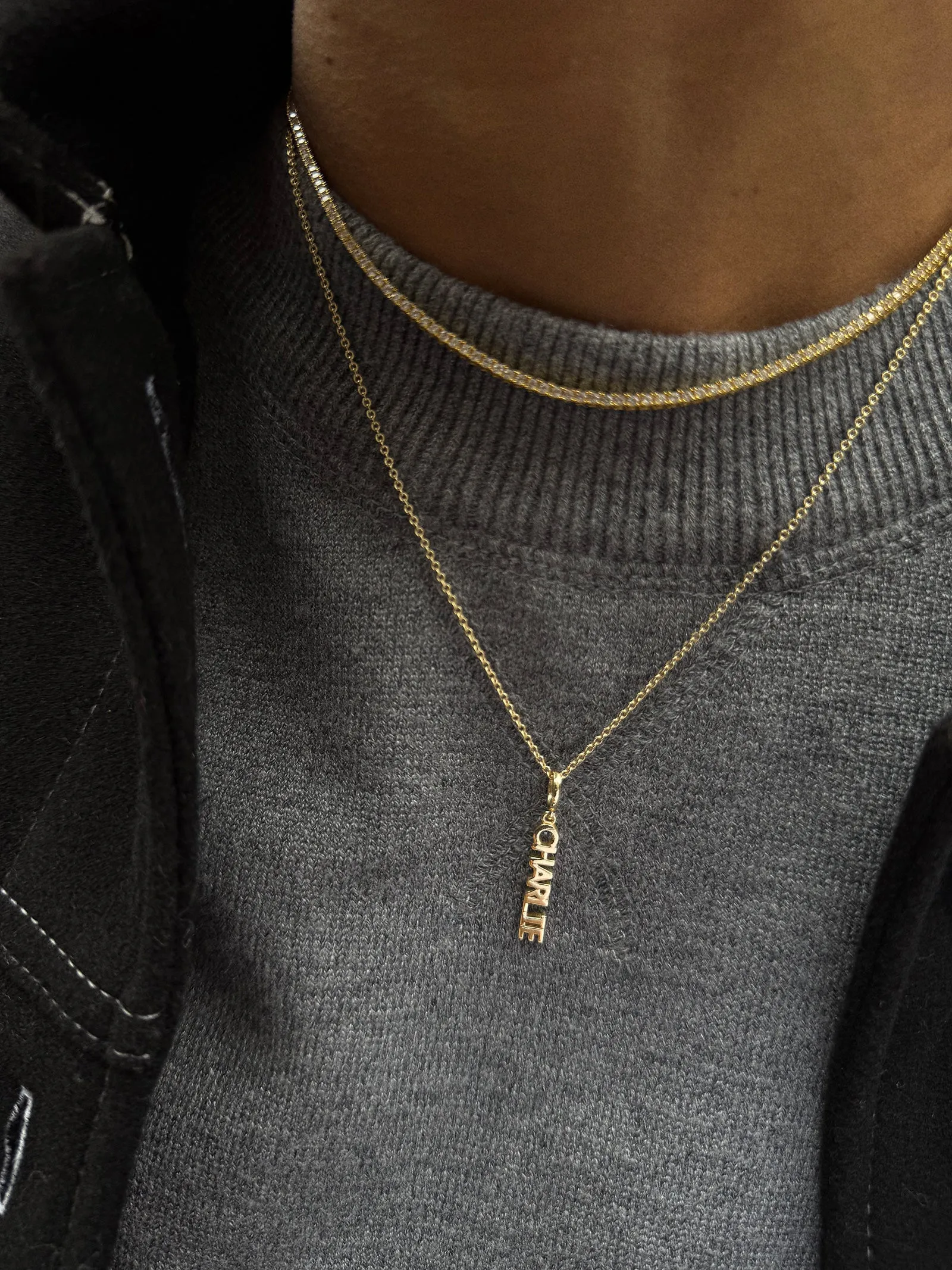 Mini Gold Block Cluster Custom Nameplate Necklace - 3 Names sold by BaubleBar product image thumbnail 2